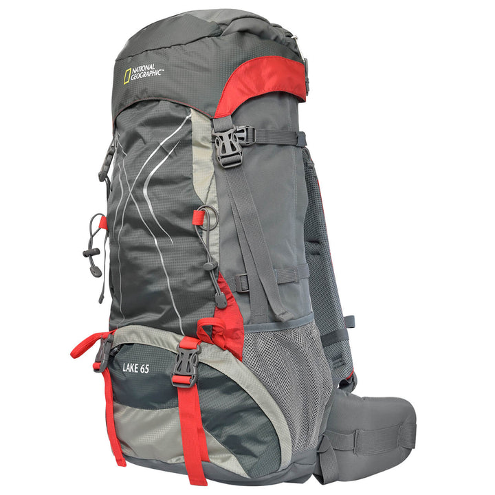 MOCHILA PARA ALTA MONTAÑA LAKE 65 L,NEGRO CON ROJO