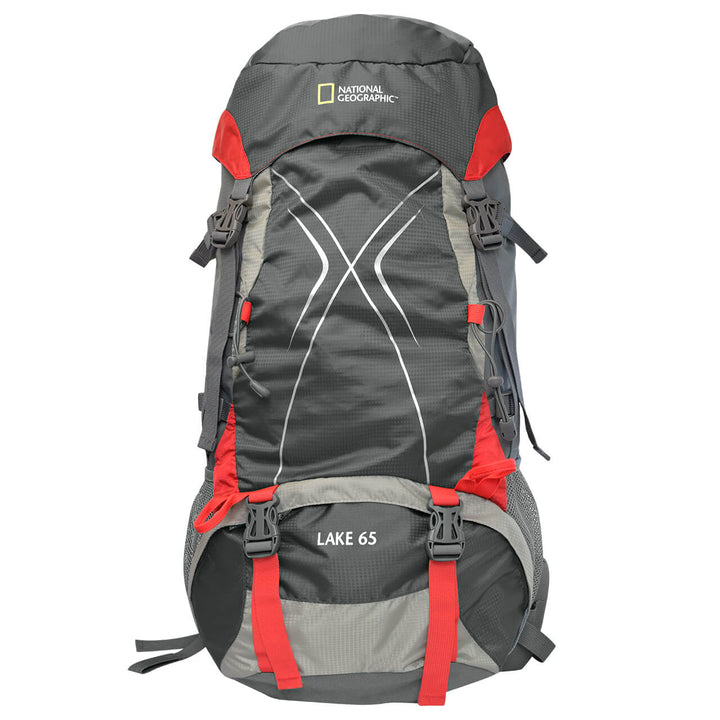 MOCHILA PARA ALTA MONTAÑA LAKE 65 L,NEGRO CON ROJO