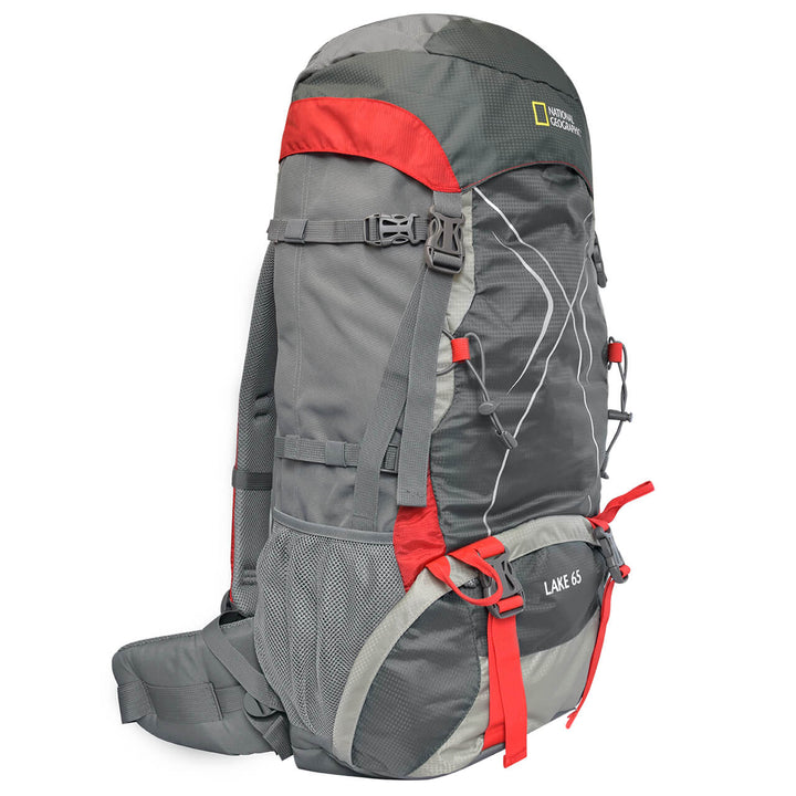 MOCHILA PARA ALTA MONTAÑA LAKE 65 L,NEGRO CON ROJO