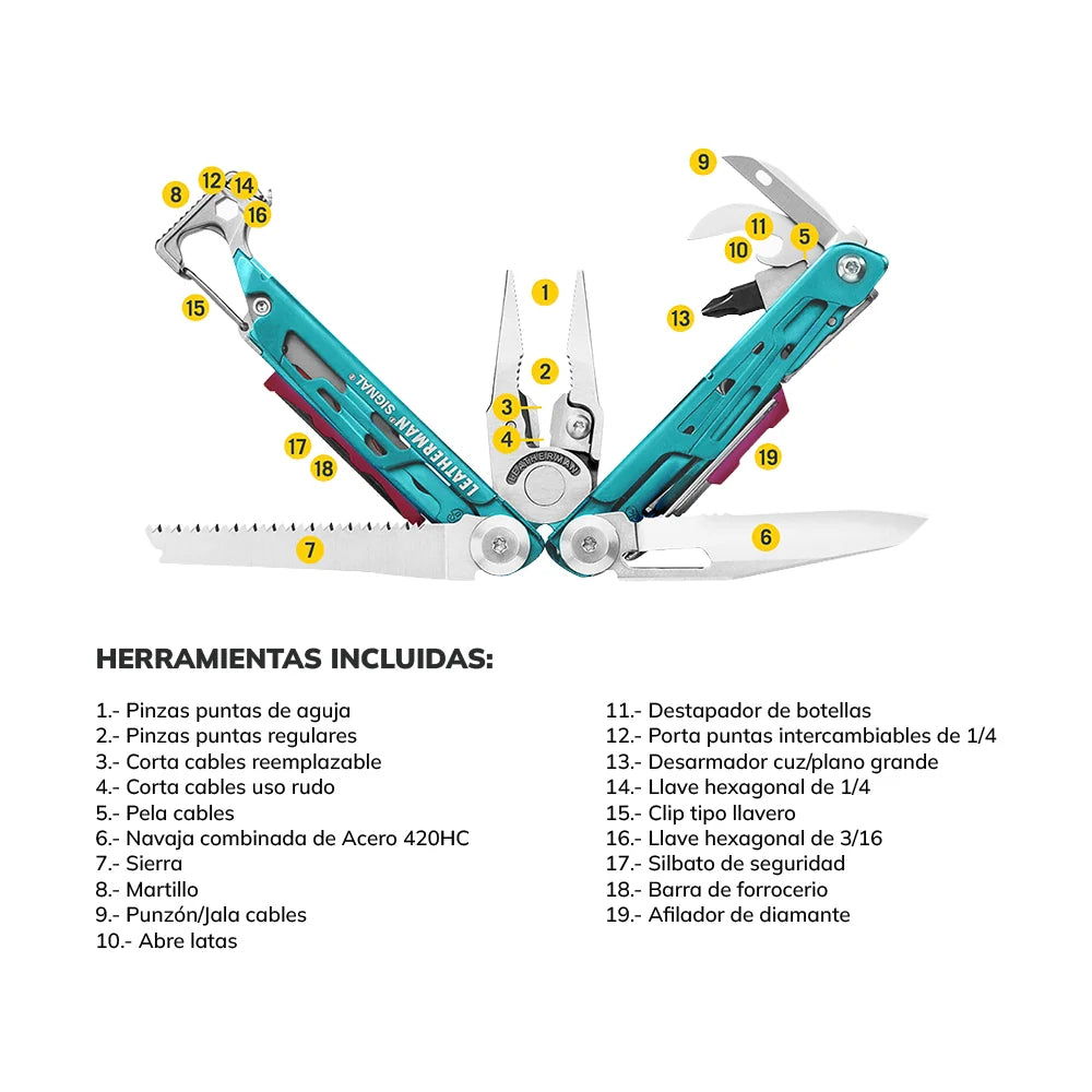 MULTIHERRAMIENTA SIGNAL AQUA/PLATA LEATHERMAN