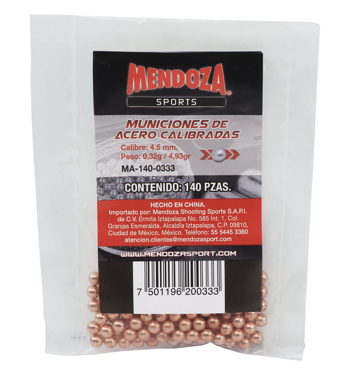MUNICÓN MENDOZA DE ACERO CALIBRE .177(4.5mm) 4.93gr 140 Piezas