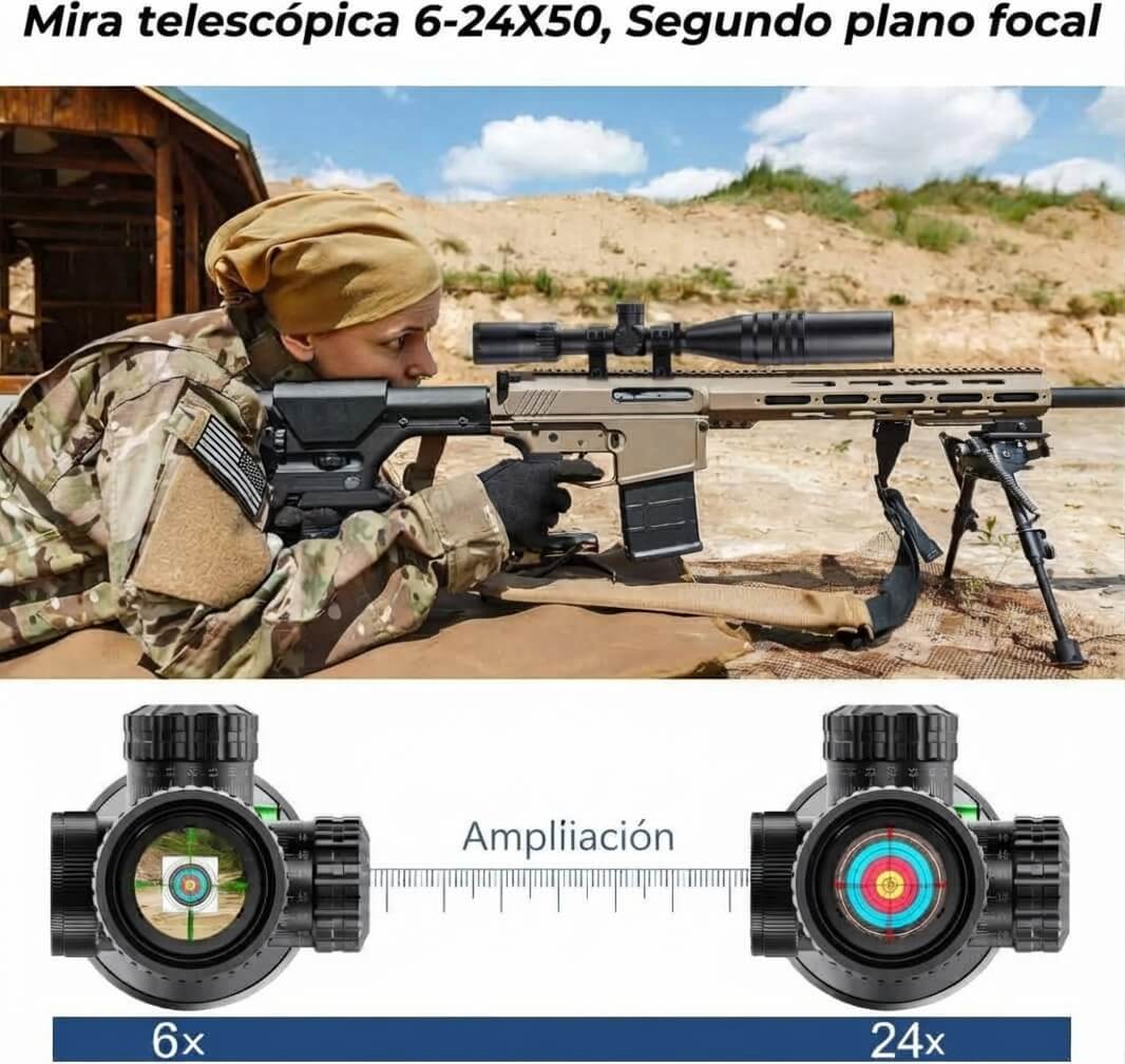 Mira Telescópica BESTSIGHT 6-24x50 con ajuste Paralaje y Nivelador