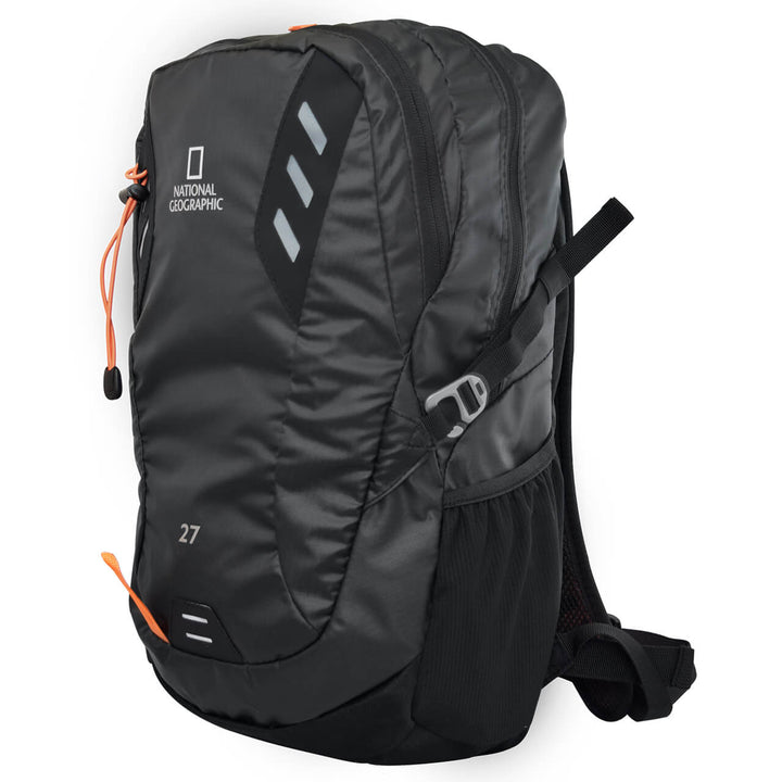 Mochila de montaña Hainzel 27 L con silbato naranja S.O.S, negro con naranja