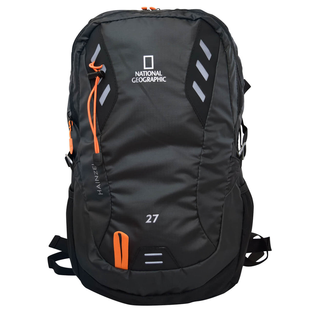 Mochila de montaña Hainzel 27 L con silbato naranja S.O.S, negro con naranja