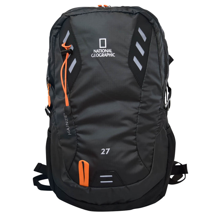 Mochila de montaña Hainzel 27 L con silbato naranja S.O.S, negro con naranja