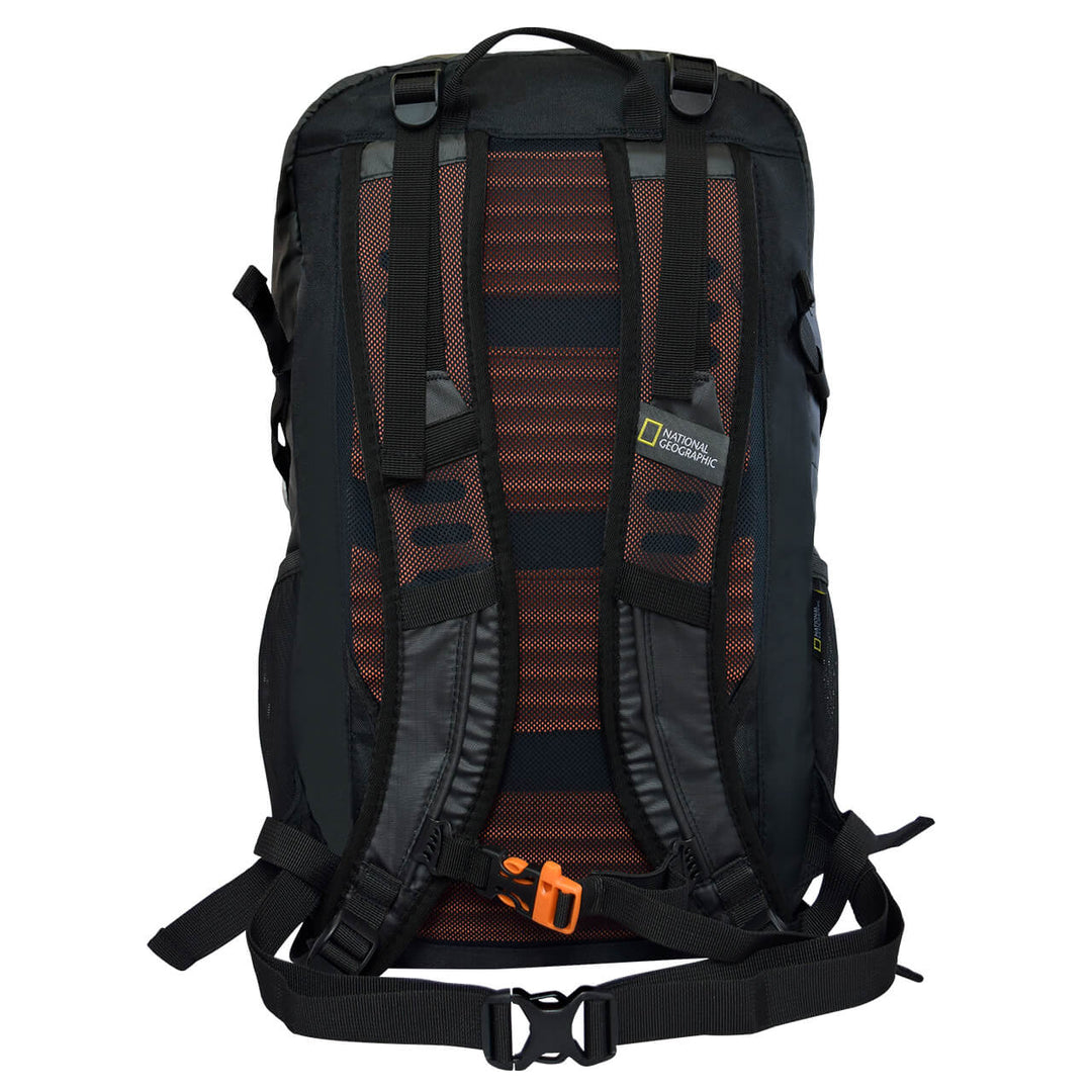 Mochila de montaña Hainzel 27 L con silbato naranja S.O.S, negro con naranja