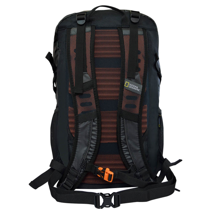 Mochila de montaña Hainzel 27 L con silbato naranja S.O.S, negro con naranja