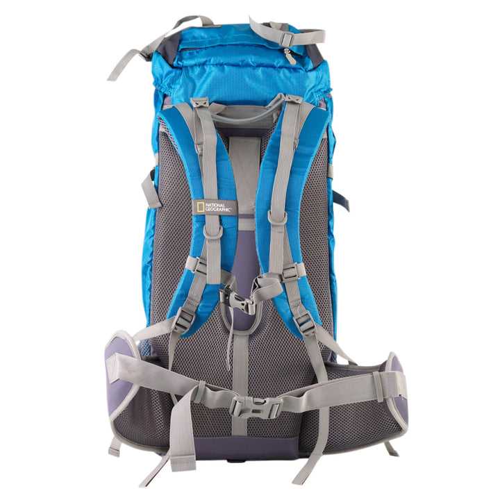 Mochila para montaña Nat Geo, Everglades 50 L Azul Silbato Negro S.O.S.