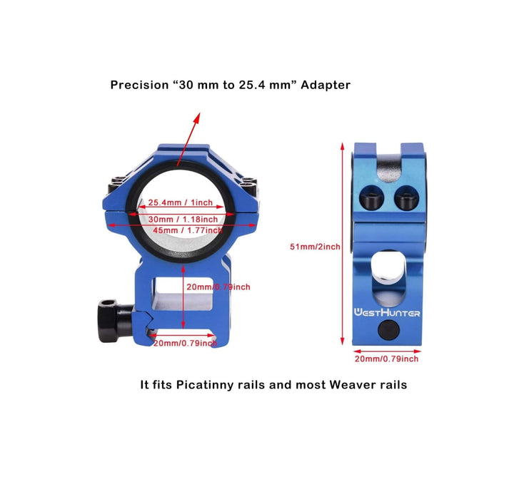 Monturas de 30mm y 1 pulgada Picatinny High Profile WestHunter Azul
