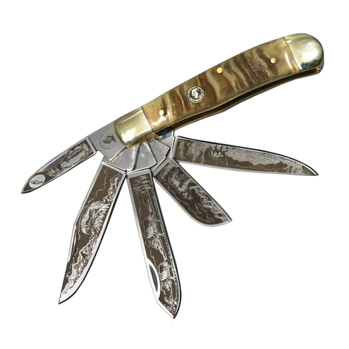 NAVAJA BONE COLLECTOR 5 HOJAS DE 4" ETCHED RAM HORN