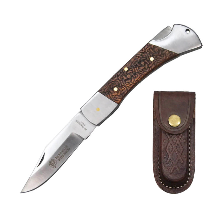 NAVAJA 4" ROSEWOOD hecha a mano con funda de cuero