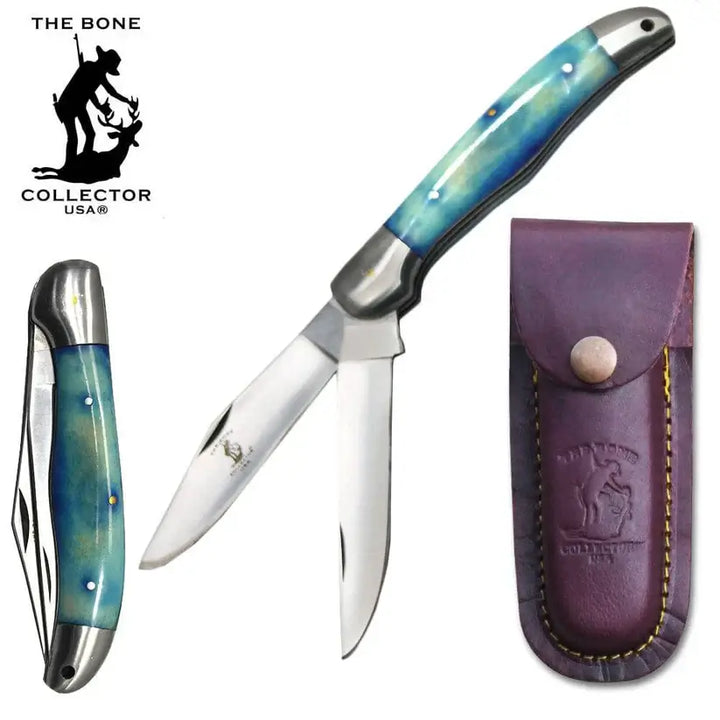 NAVAJA 5" Blue Bone Collector 2 Blade Bone Handle