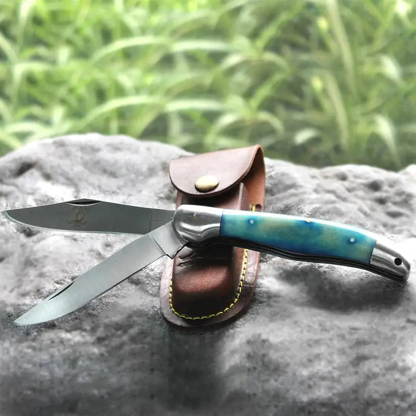 NAVAJA 5" Blue Bone Collector 2 Blade Bone Handle