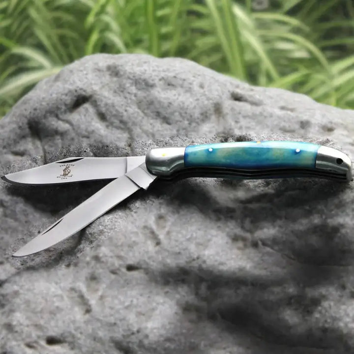 NAVAJA 5" Blue Bone Collector 2 Blade Bone Handle