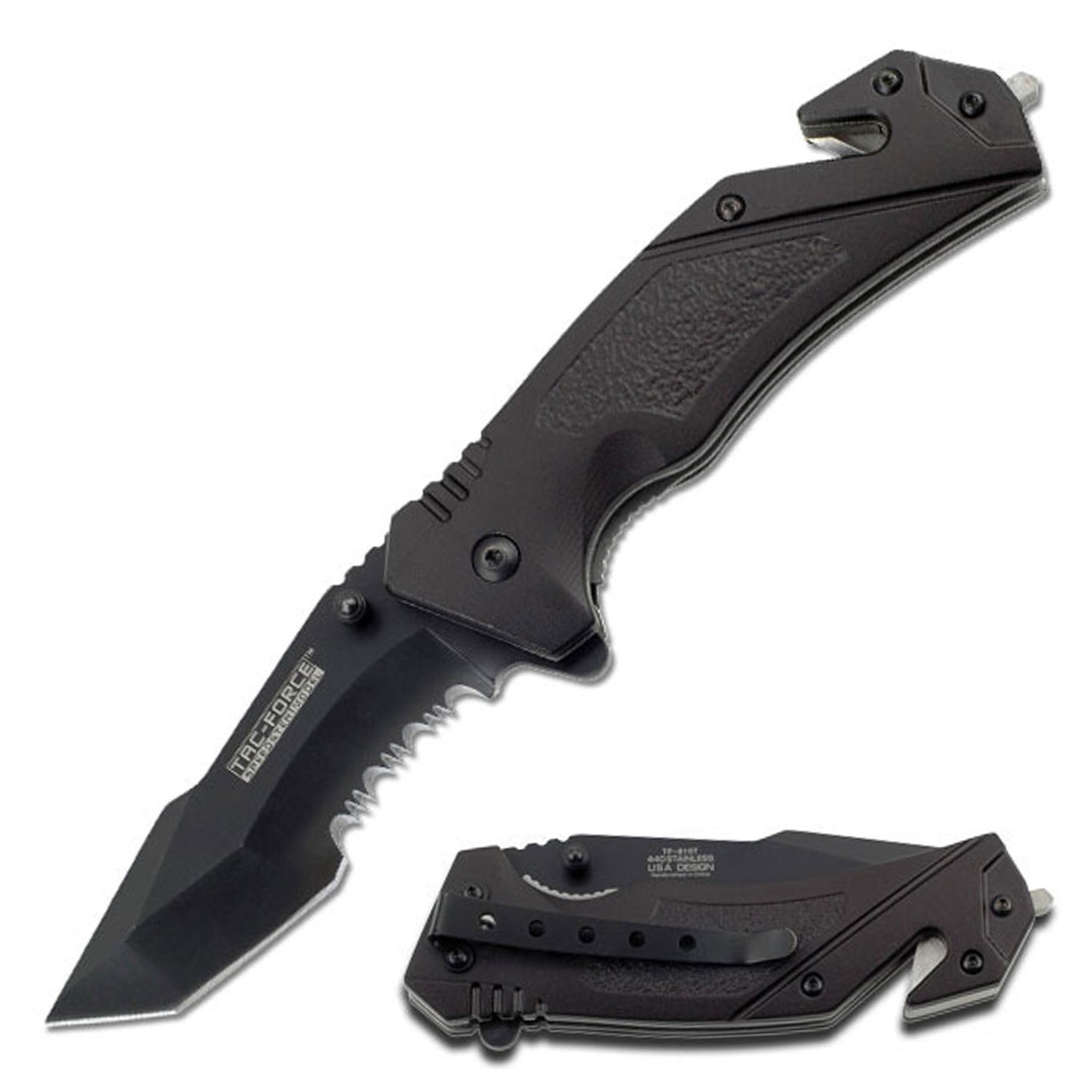 NAVAJA 8.5" Tac-Force Spring Assisted black con cortador de cuerda