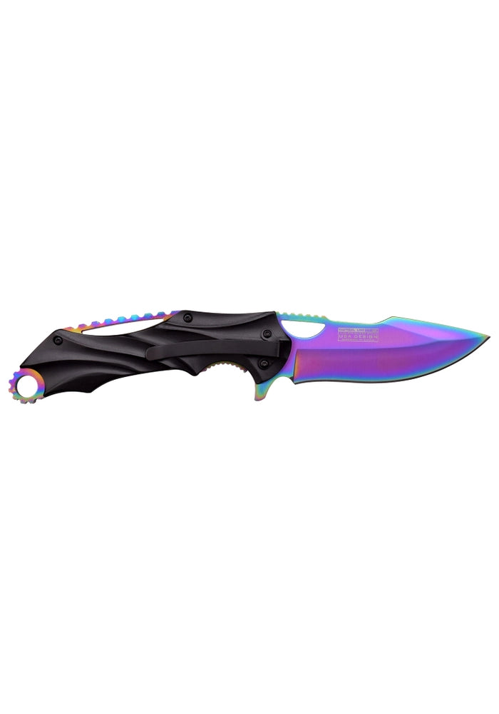 NAVAJA ASISTIDA HOJA RAINBOW TiNite 3CR13 BLACK HANDLE