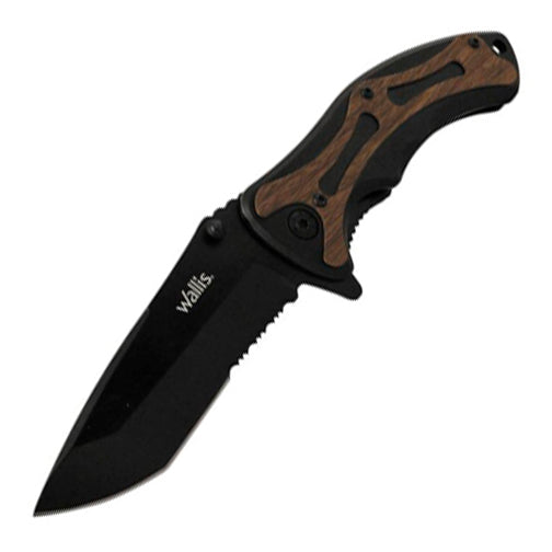Navaja de Bloqueo con Mango tipo madera hoja negro, de 8.5 cm sierra