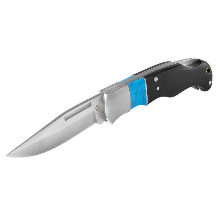 NAVAJA CON MANGO DE MADERA, TURQUESA CON ACERO