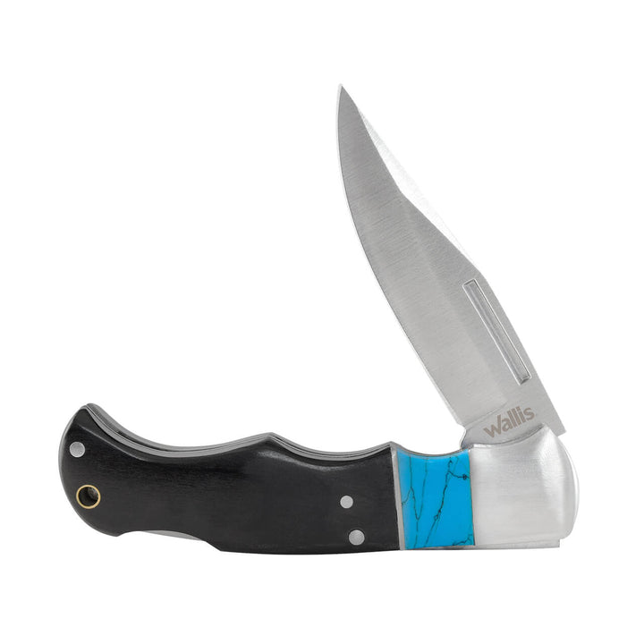 NAVAJA CON MANGO DE MADERA, TURQUESA CON ACERO