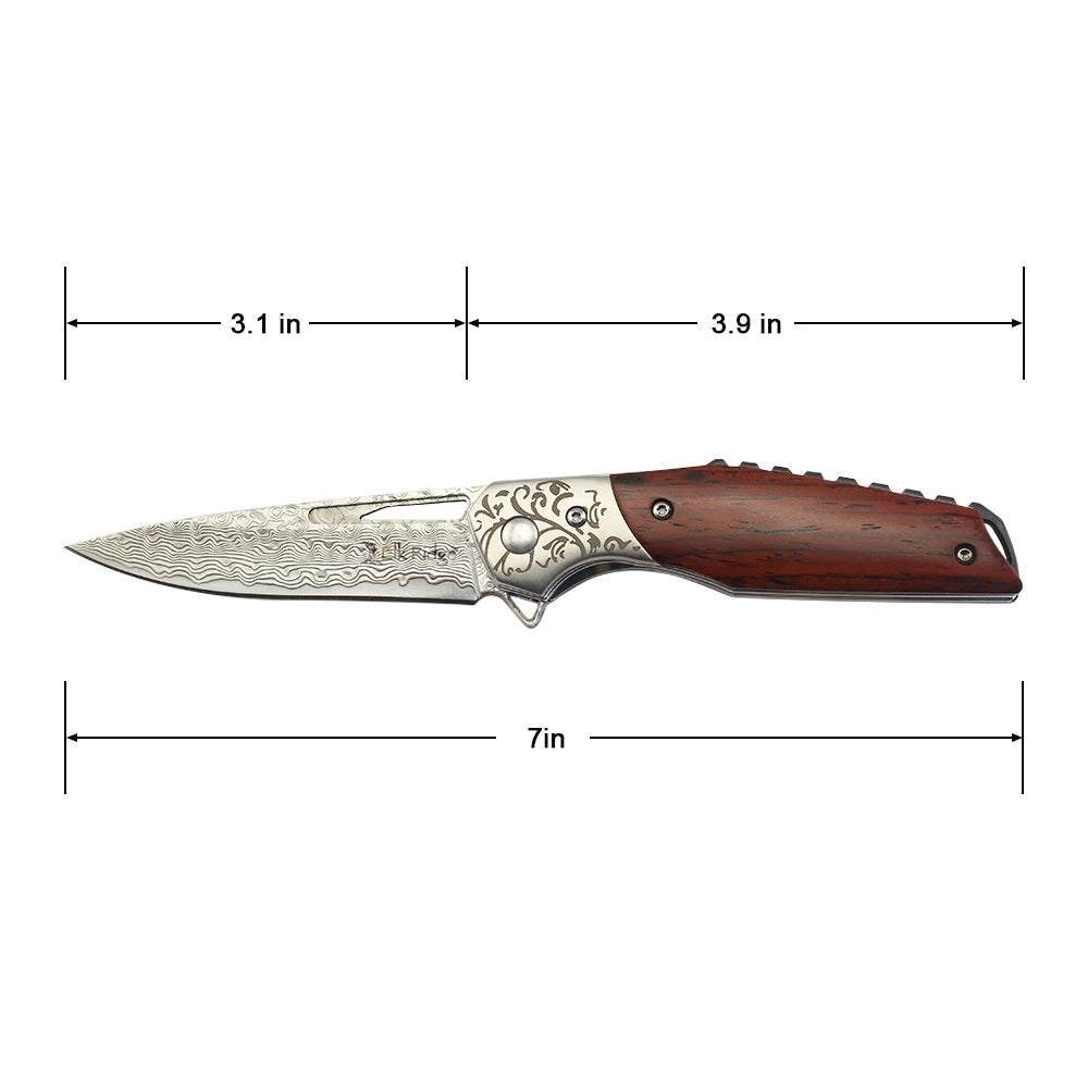 NAVAJA Elk Ridge Damascus Pattern 7" TROPICAL HARDWOOD