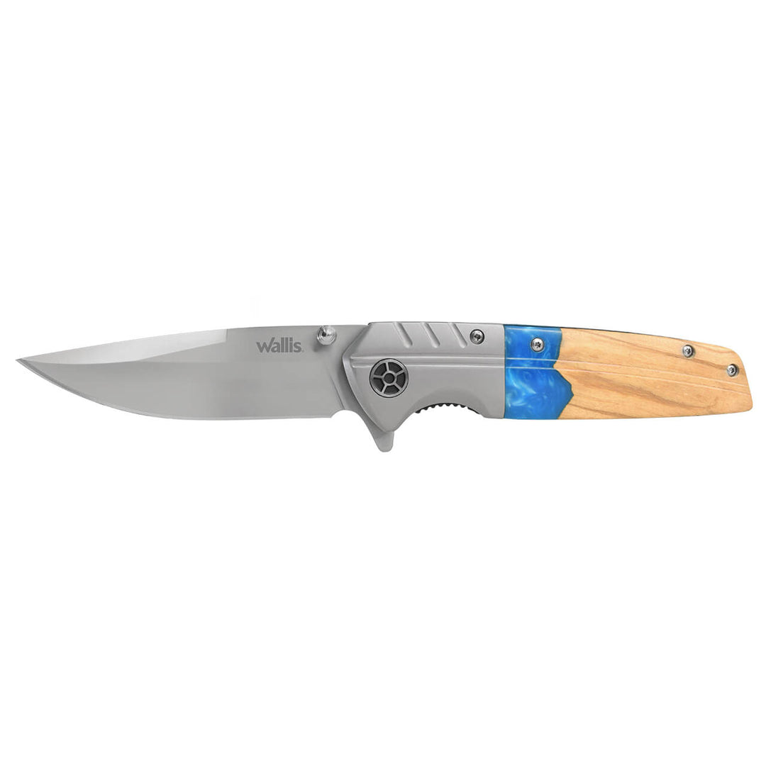NAVAJA MANGO WOOD OLIVO/AZUL 9CM CON CLIP