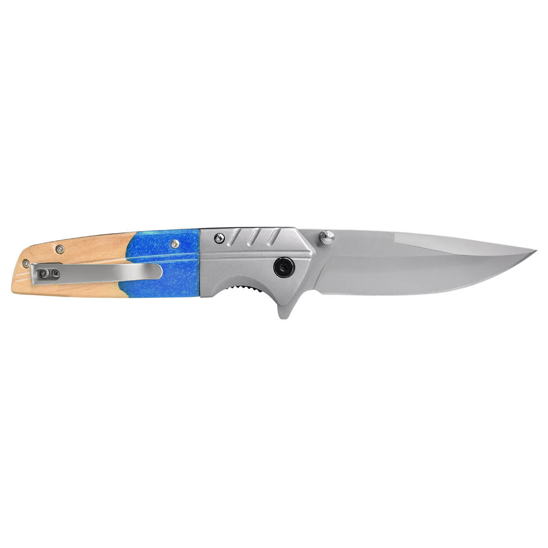 NAVAJA MANGO WOOD OLIVO/AZUL 9CM CON CLIP