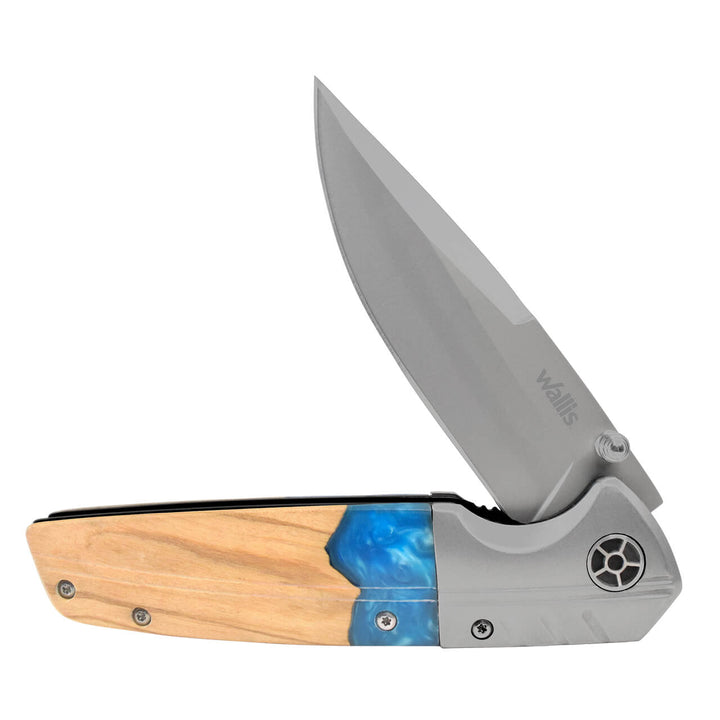 NAVAJA MANGO WOOD OLIVO/AZUL 9CM CON CLIP
