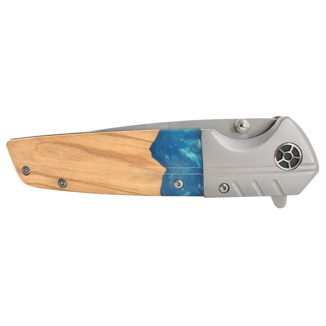 NAVAJA MANGO WOOD OLIVO/AZUL 9CM CON CLIP