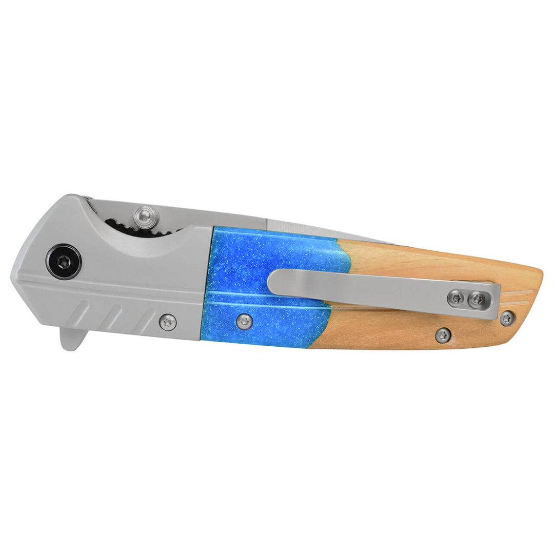 NAVAJA MANGO WOOD OLIVO/AZUL 9CM CON CLIP