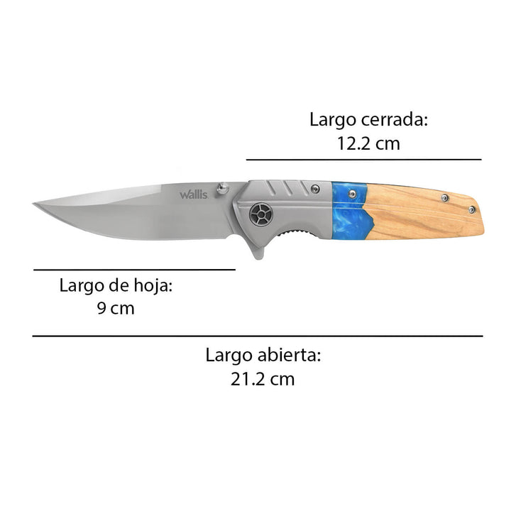 NAVAJA MANGO WOOD OLIVO/AZUL 9CM CON CLIP