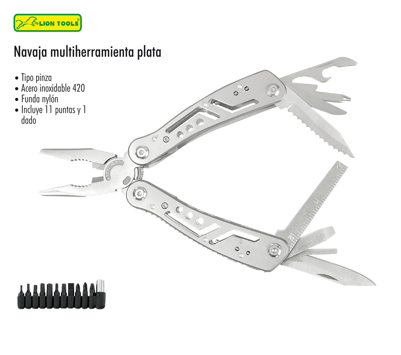 MULTIHERRAMIENTA PLATA FUNDA LION TOOLS