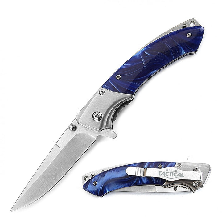 NAVAJA PERLA AZUL ACERO CON CLIP