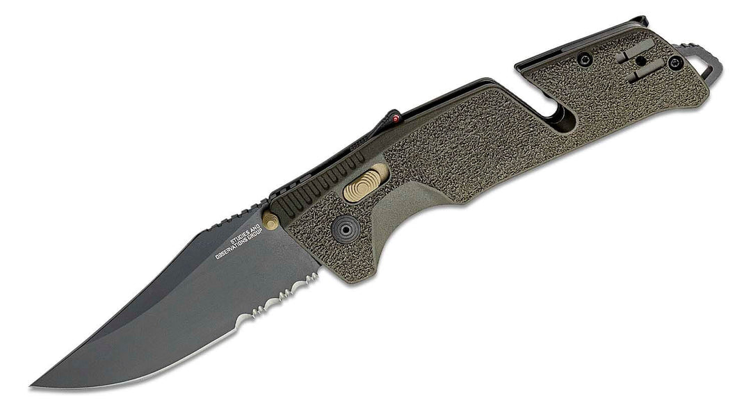 NAVAJA SOG TRIDENT AT OLIVE DRAB PARTIALLY SERRATED