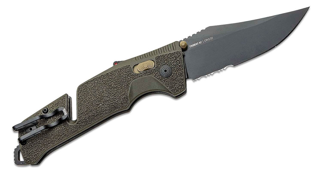 NAVAJA SOG TRIDENT AT OLIVE DRAB PARTIALLY SERRATED