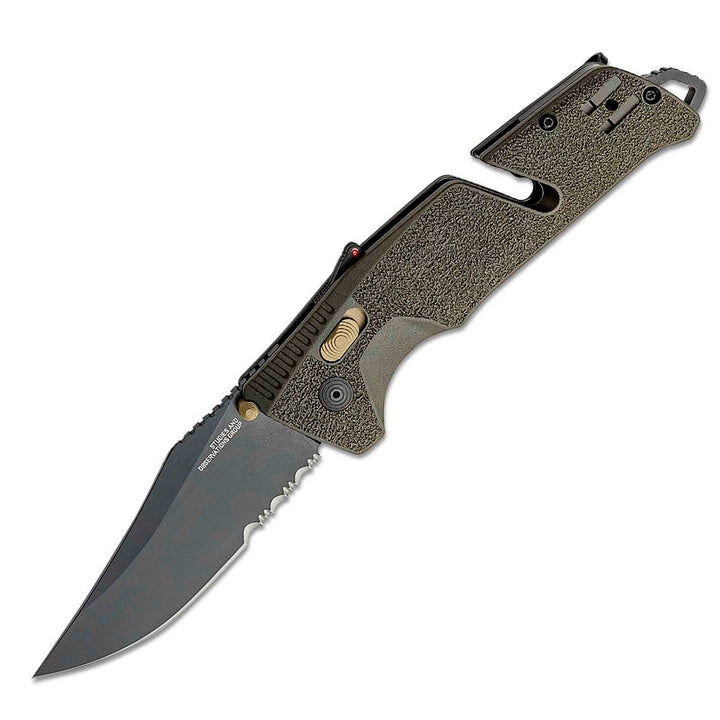 NAVAJA SOG TRIDENT AT OLIVE DRAB PARTIALLY SERRATED