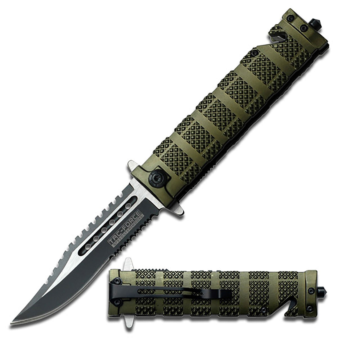 NAVAJA Tac-Force 5" CLOSED GREEN ALUMINUM HANDLE WITH DIAMOND CUT PATTERN