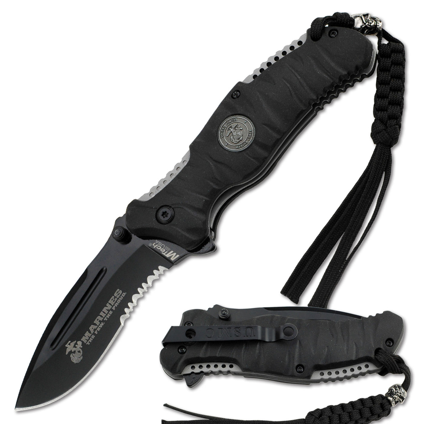 NAVAJA USMC 5" CLOSED BLACK HALF SERRATED BLADE