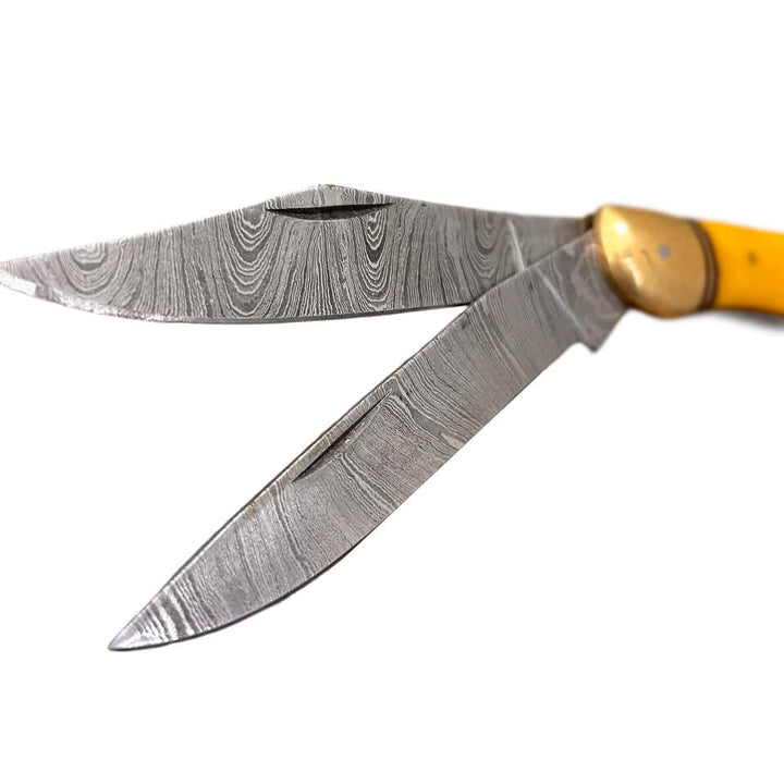 NAVAJA BONE COLLECTOR 2-Blade Damascus Laton y Hueso Bovino