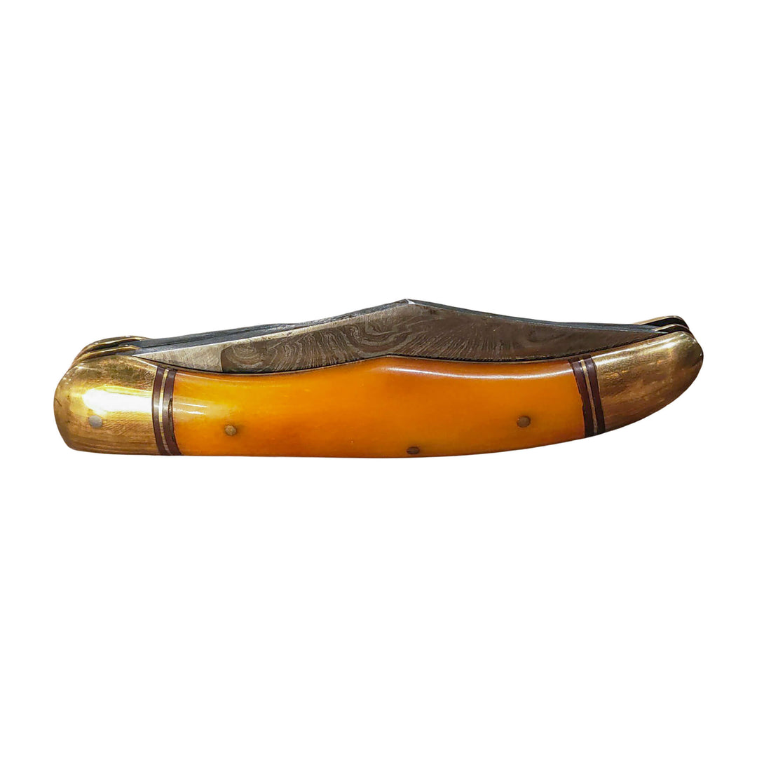 NAVAJA BONE COLLECTOR 2-Blade Damascus Laton y Hueso Bovino