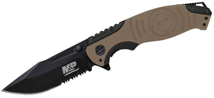 Navaja Smith & Wesson M&P MAGIC 3.5" Serrated Blade, Gold and Black Handle