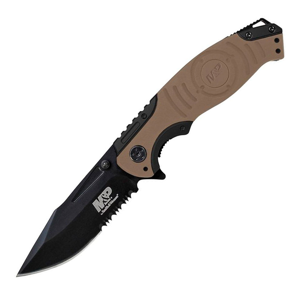 Navaja Smith & Wesson M&P MAGIC 3.5" Serrated Blade, Gold and Black Handle