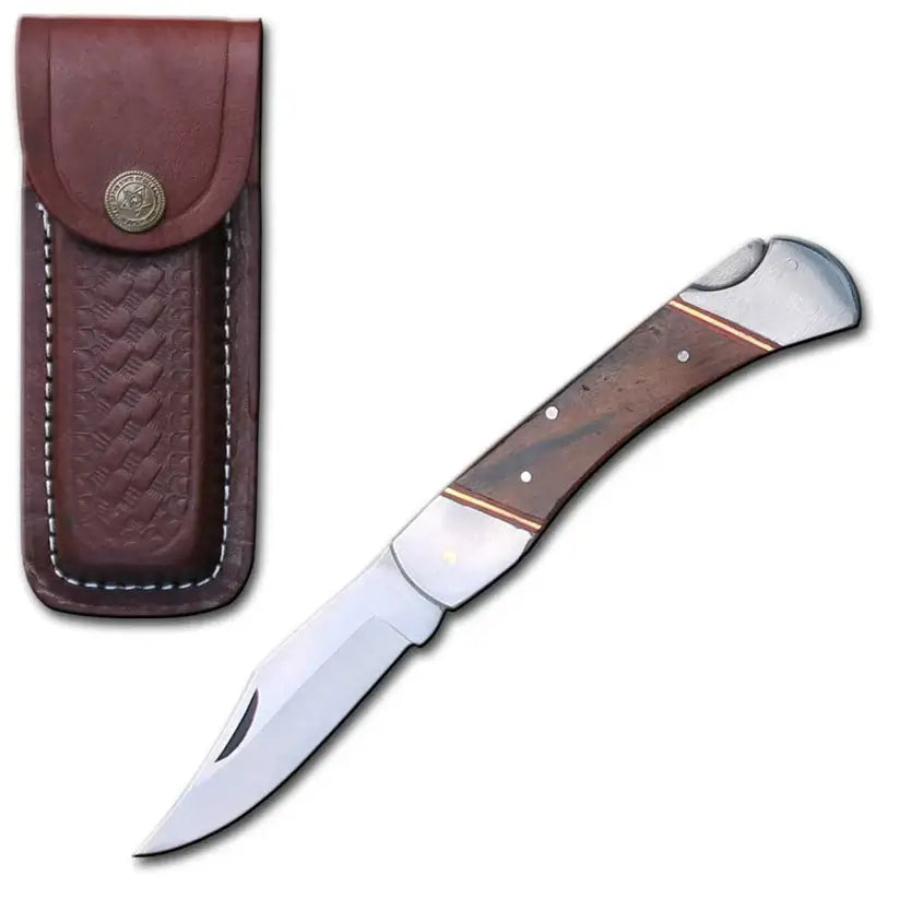 Navaja de Monte de Clasica con Mango de Madera y Funda de Cuero