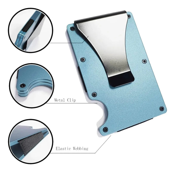 TARJETERO DE METAL COLOR AZUL CON CLIP