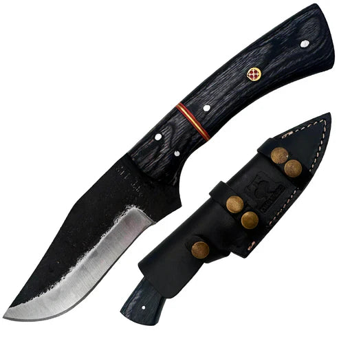 CUCHILLO TWIN TREE 5" Black Scale Wood with Leather Sheath