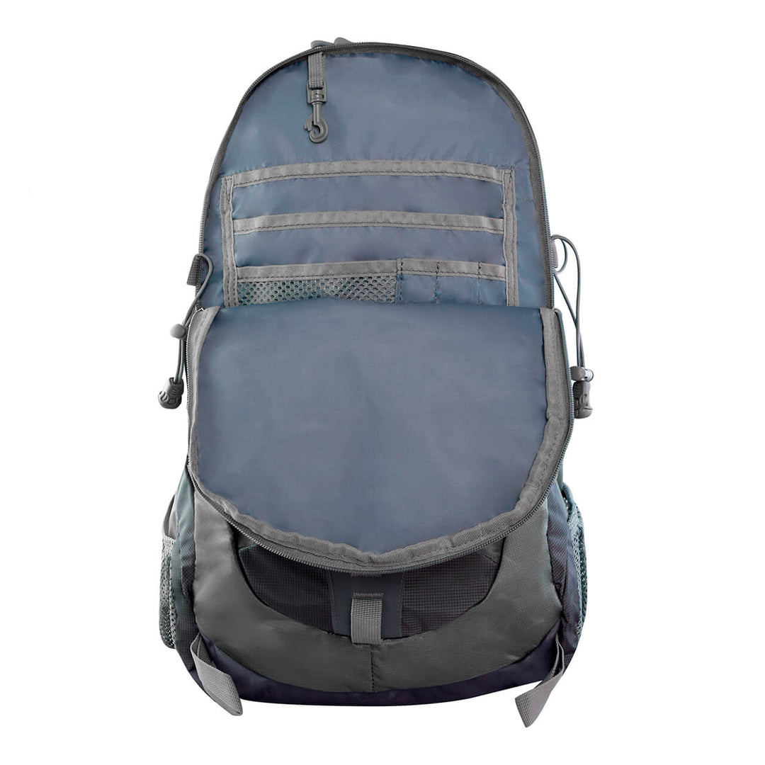 MOCHILA PARA MONTAÑA NAT GEO GRIS DAYTONA 30 LTS CON SILBATO NEGRO S.OS.
