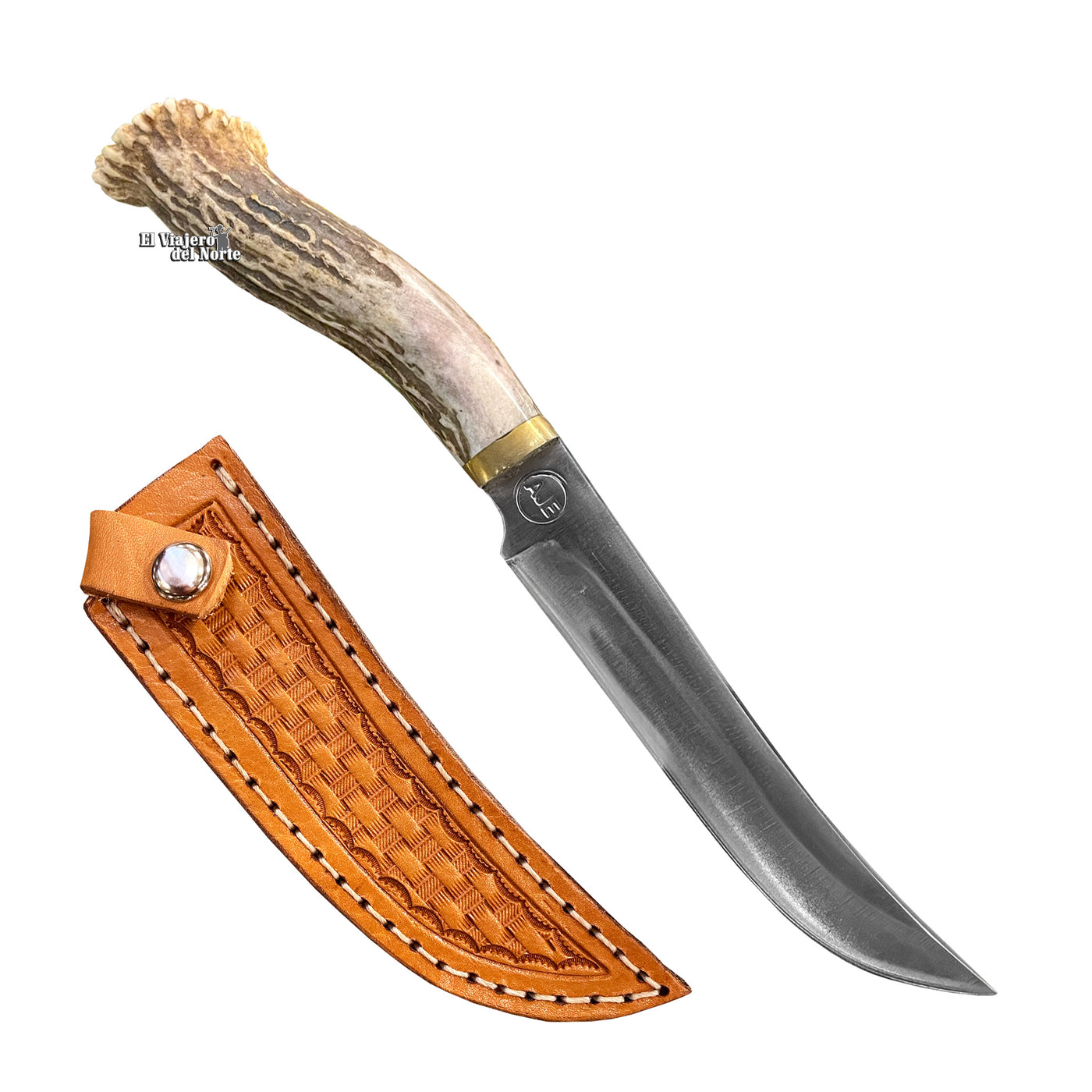 CUCHILLO AJE 6.6" PARRILLERO CAZADOR CUERNO DE VENADO CON FUNDA DE CUERO