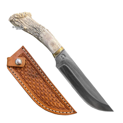 CUCHILLO AJE 6.8" PARRILLERO CAZADOR CUERNO DE VENADO CON FUNDA DE CUERO