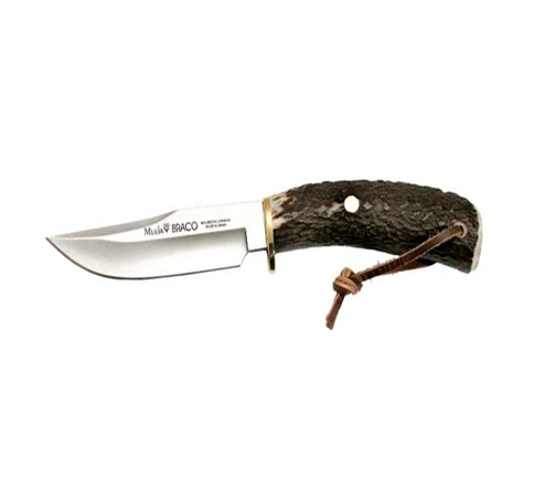 CUCHILLO MUELA BRACO MANGO CUERNO CIERVO ROJO HJA 11cm FDA PIEL CAFE