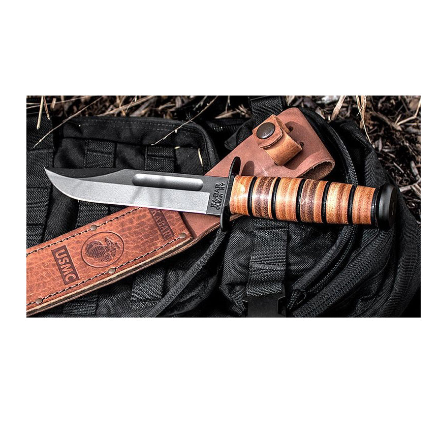 Cuchillo KA-BAR Full-Size USMC 7" Black Blade Leather Handle