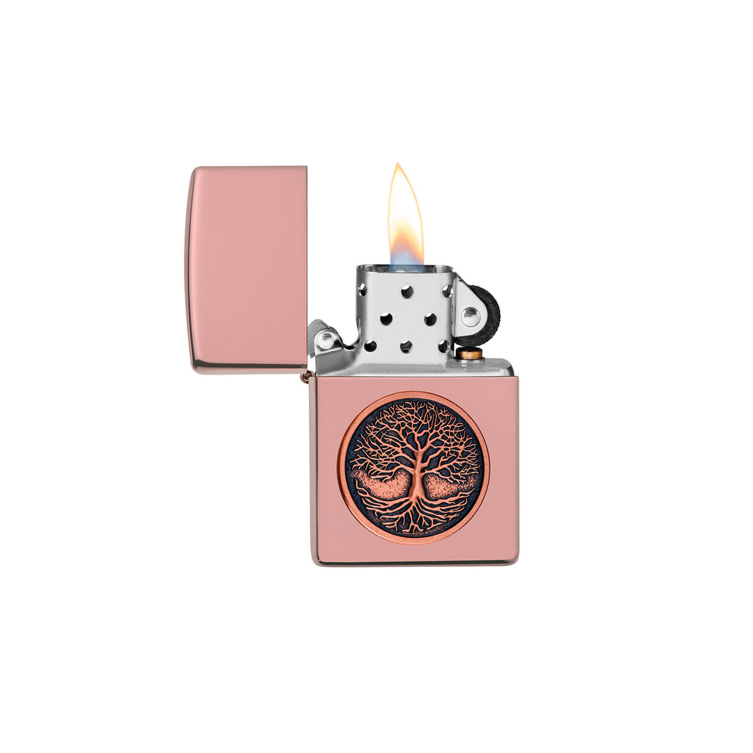 Encendedor Zippo Emblema Arbol De La Vida Color Oro Rosa